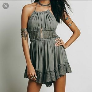 Free People Ready for Anything Olive Lace Romper